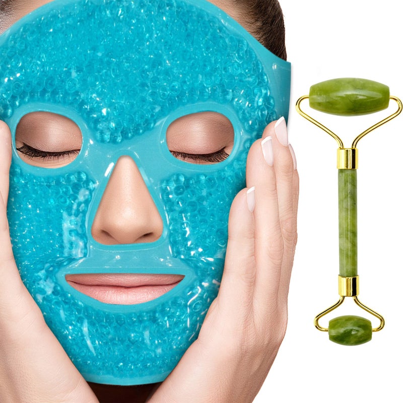 Perfecore Ice Face Mask + Jade Roller - Beauty Roller Face Neck Massage Tool - Stone Face Roller & Facial Mask Set for Wrinkles Fine Lines & Anti Aging, Puffy Eyes, Dark Circles & Overall Skin Care - Image 1